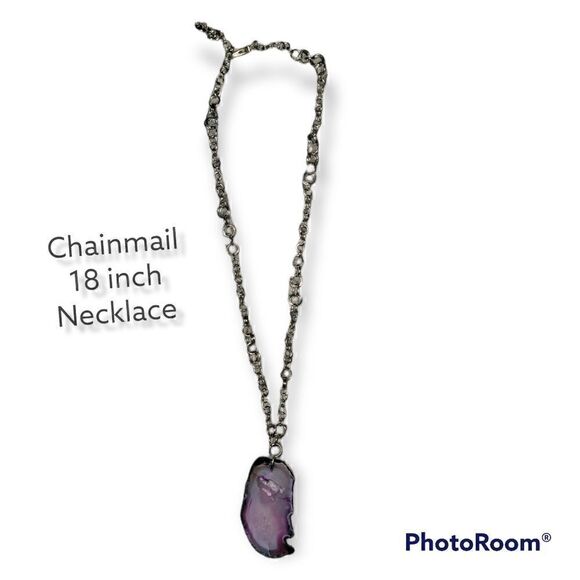 PURPLE/PINK AGATE , CHAINMAIL NECKLACE - Picture 1 of 3